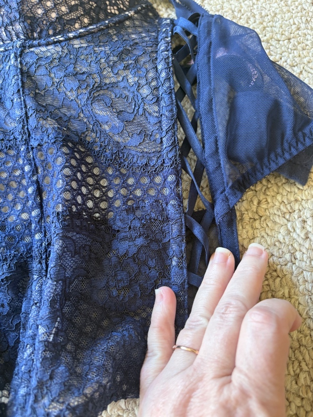 Victoria's Secret Navy Lace Corset Bustier 34B Underwire Boning Glam Sexy Chic - Picture 5 of 5